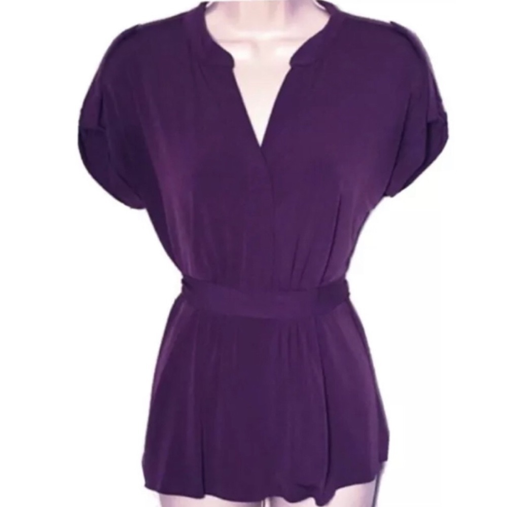 🆕 GAP purple sash tie short sleeve blouse …